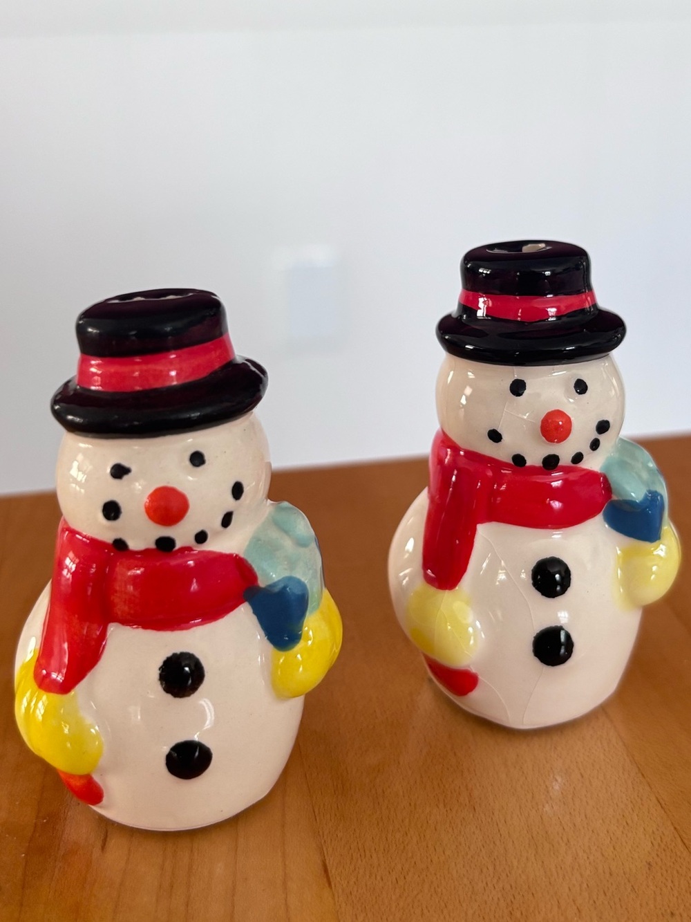 Festive Snowman Salt and Pepper Shaker Set - Red Scarf